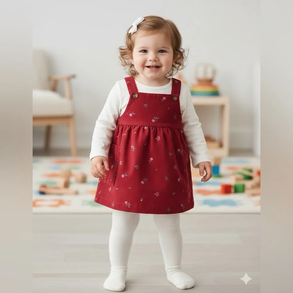 Carter's Red Floral Jumper with White Sleeves